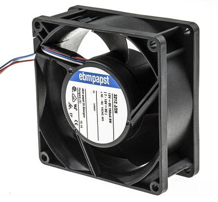 ebm-papst 3200 J - S-Force Series Axial Fan, 12V dc, 146 m³/h, 9 W, 750 mA Max, IP20 92 mm 92mm 38 mm