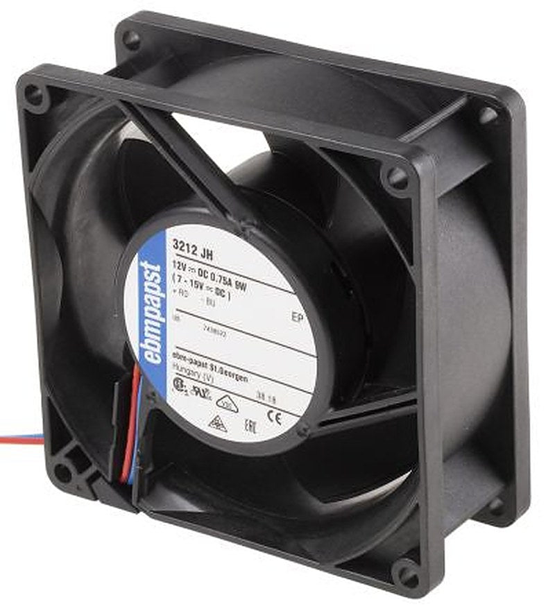 ebm-papst 3200 J - S-Force Series Axial Fan, 12V dc, 146 m³/h, 9 W, 750 mA Max, IP68, IP54 92 mm 92mm 38 mm