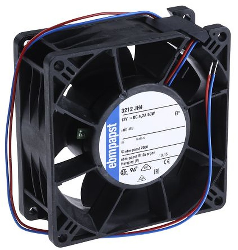 ebm-papst 3200 J - S-Force Series Axial Fan, 12V dc, 280 m³/h, 50 W, IP68 92 mm 92mm 38 mm