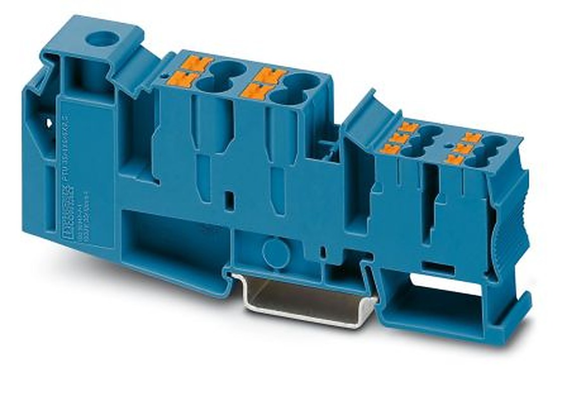 Phoenix Contact 3214081 PTU 35/4X6/6X2.5 BU Series DIN Rail Terminal Block Blue, 1.5mm², 50 mm², 1-Level, Screw