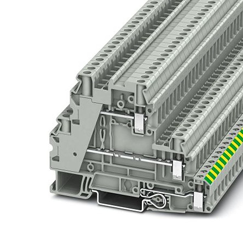 Phoenix Contact 3214360 UT 4-PE/L/L Series Earth Modular Terminal Block Grey, 4mm², 1-Level, Screw