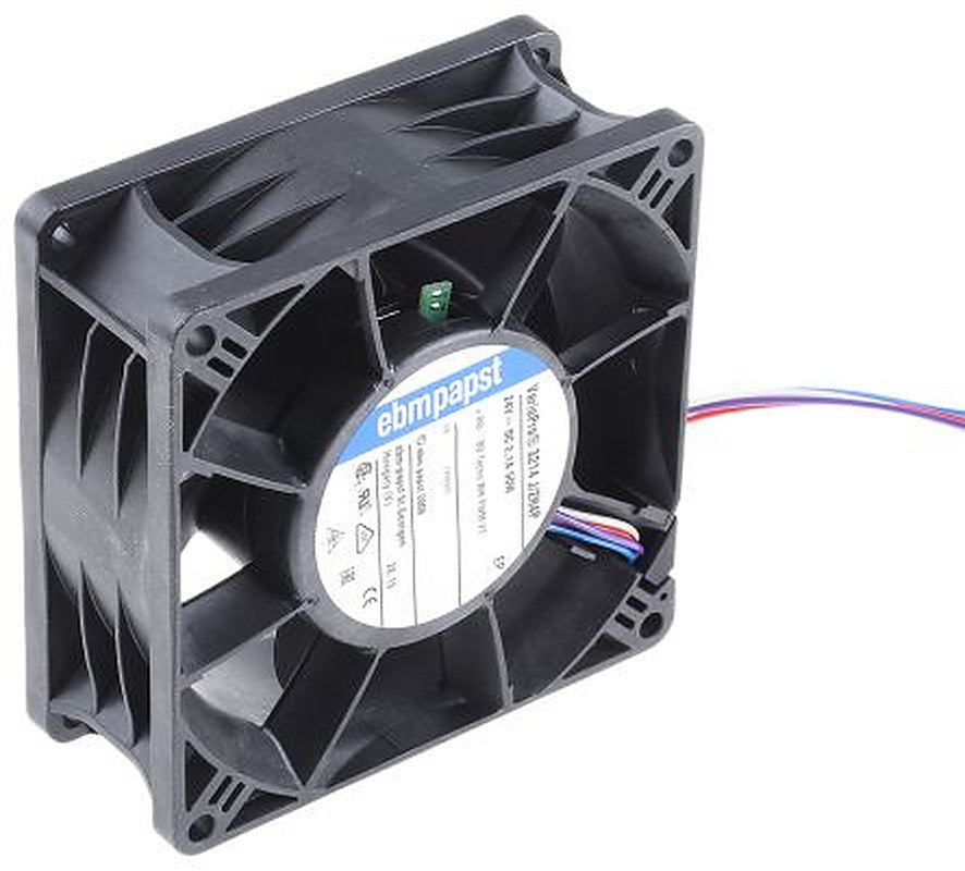 ebm-papst 3200 J - S-Force Series Axial Fan, 24V dc, 280 m³/h, 50 W, 2.08 A Max, IP68 92 mm 92mm 38 mm