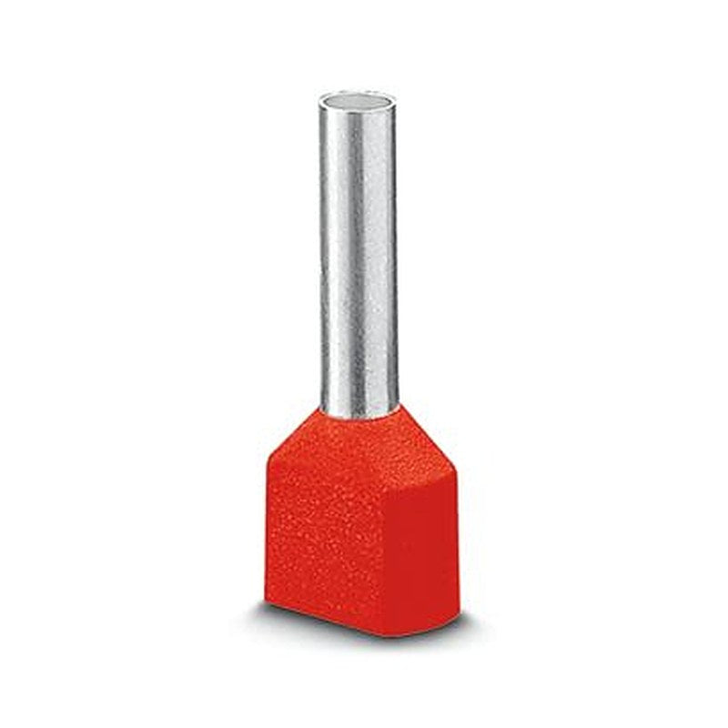 Phoenix Contact, AI-TWIN Insulated Ferrule, 12 mm Pin Length, 2.05 mm Pin Diameter, Red to 18 AWG Wire Size