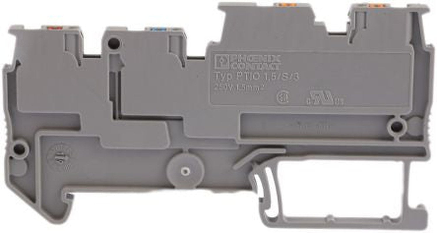 Phoenix Contact 3244410 PTIO 1.5/S/3 Series DIN Rail Terminal Block Grey, 1.5mm², 3-Level, Push-in