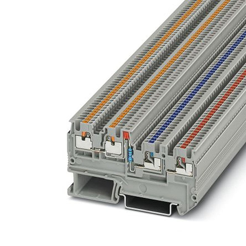 Phoenix Contact 3244423 PTIO 1.5/S/3-LED 24 RD Series DIN Rail Terminal Block Grey, 1.5mm², 3-Level, Push-in