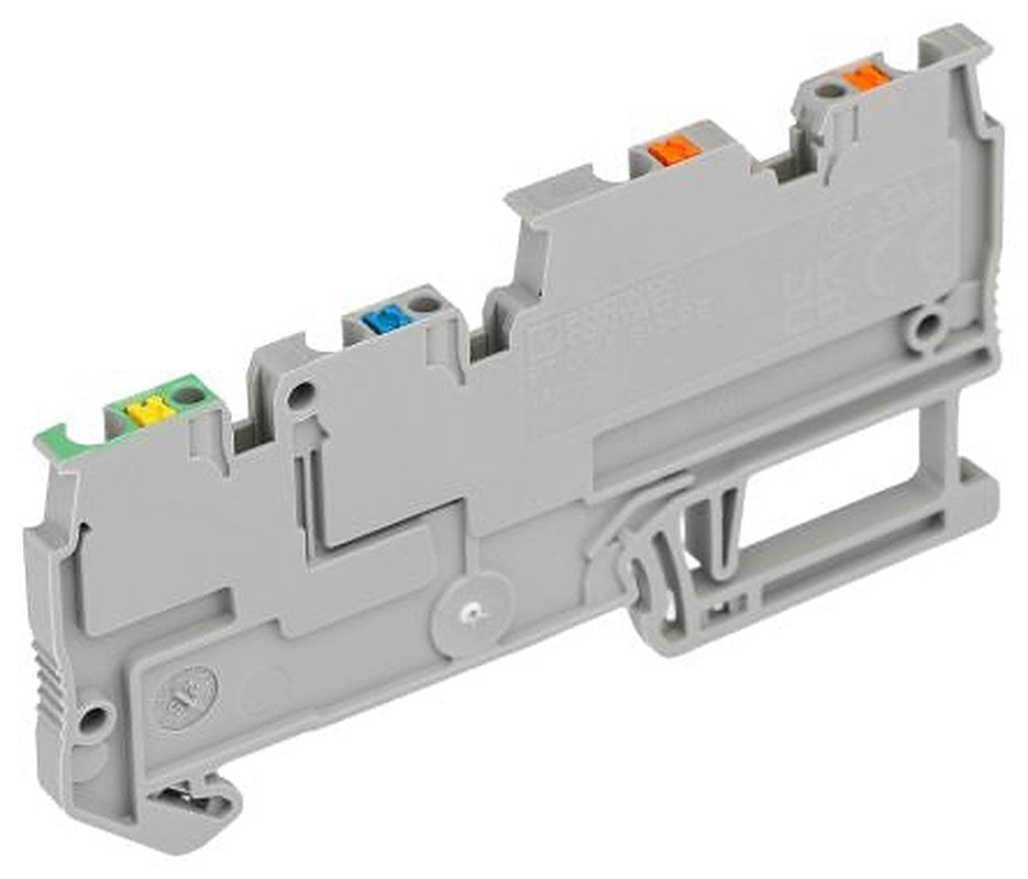 Phoenix Contact 3244449 PTIO 1.5/S/3-PE Series DIN Rail Terminal Block Grey, 1.5mm², 3-Level, Push-in