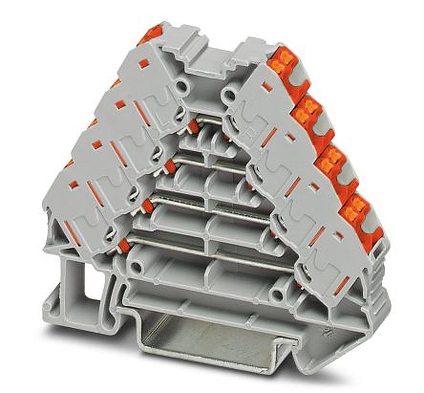 Phoenix Contact 3270121 PTRV 4 /RD Series DIN Rail Terminal Block Grey, 0.14mm², 2.5 mm², 4-Level, Push-in