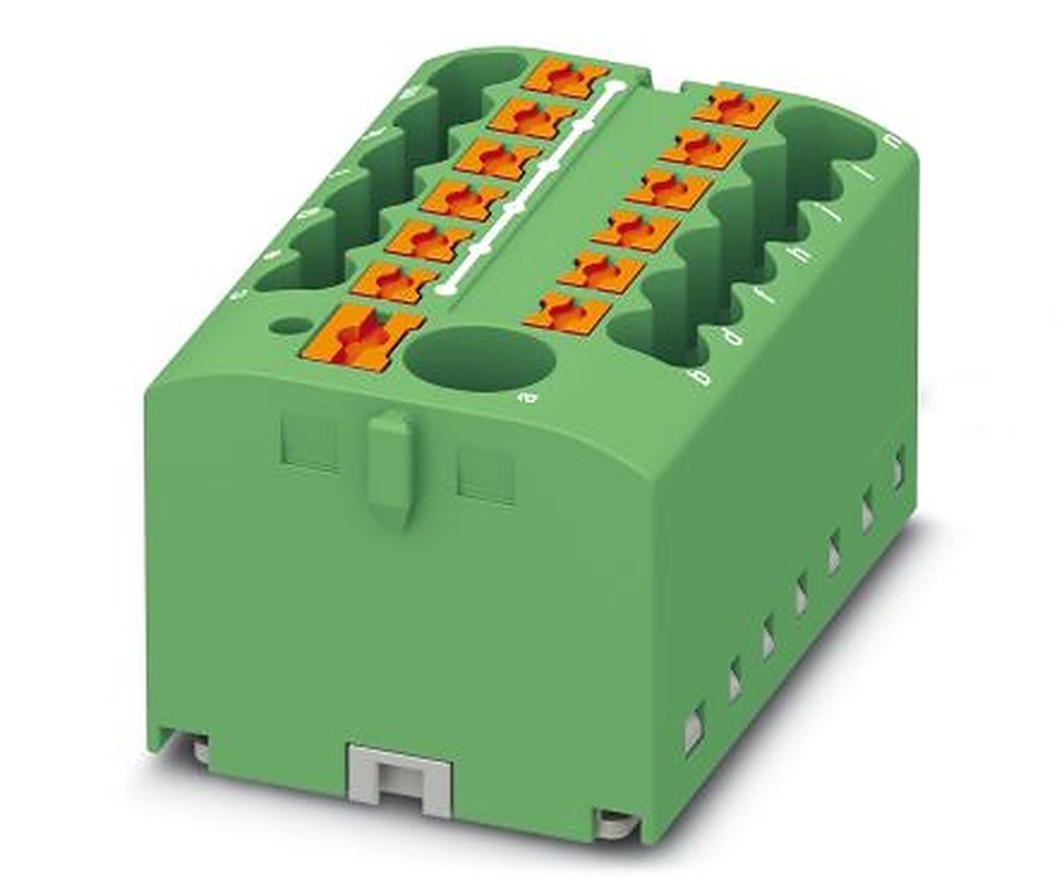 Phoenix Contact Distribution Block, 13 Way, 450V, 24A, Green