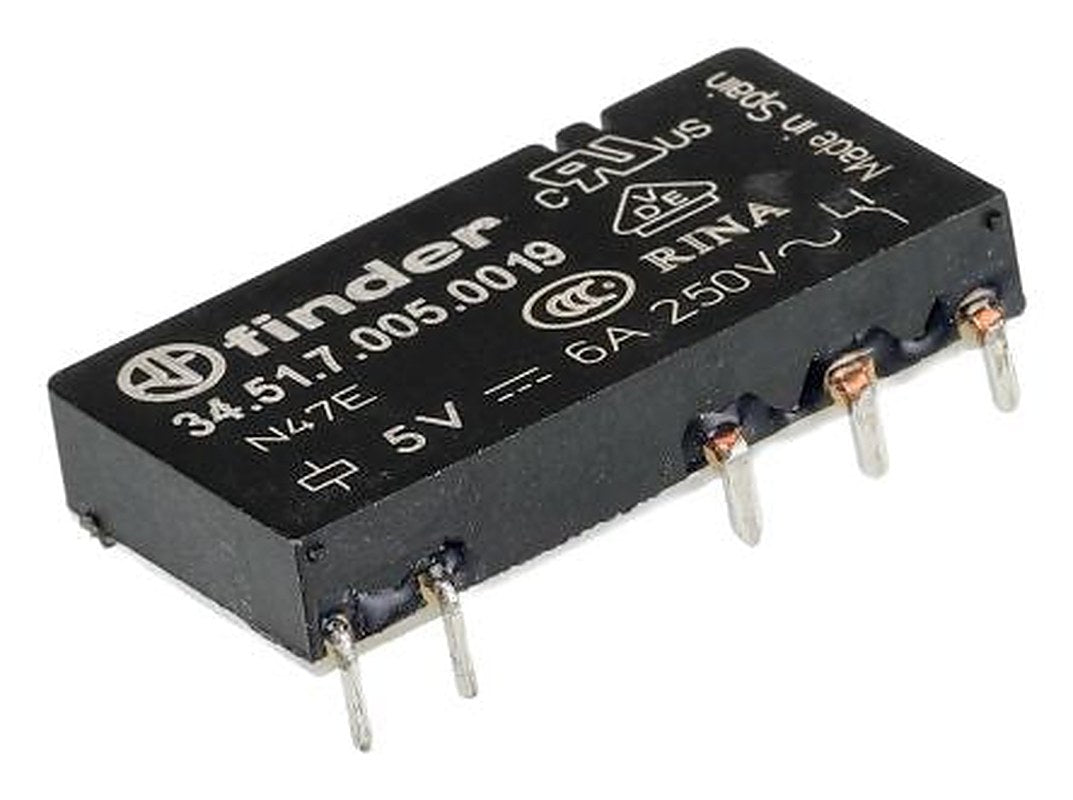 Finder PCB Power Relay, 5V dc Coil, 6A Switching Current, SPDT