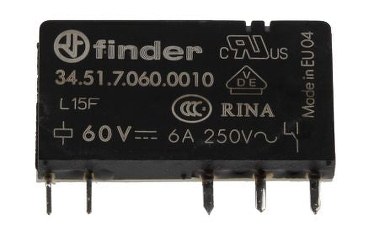 Finder PCB Relay, 60V dc Coil, 6A Switching Current, SPDT