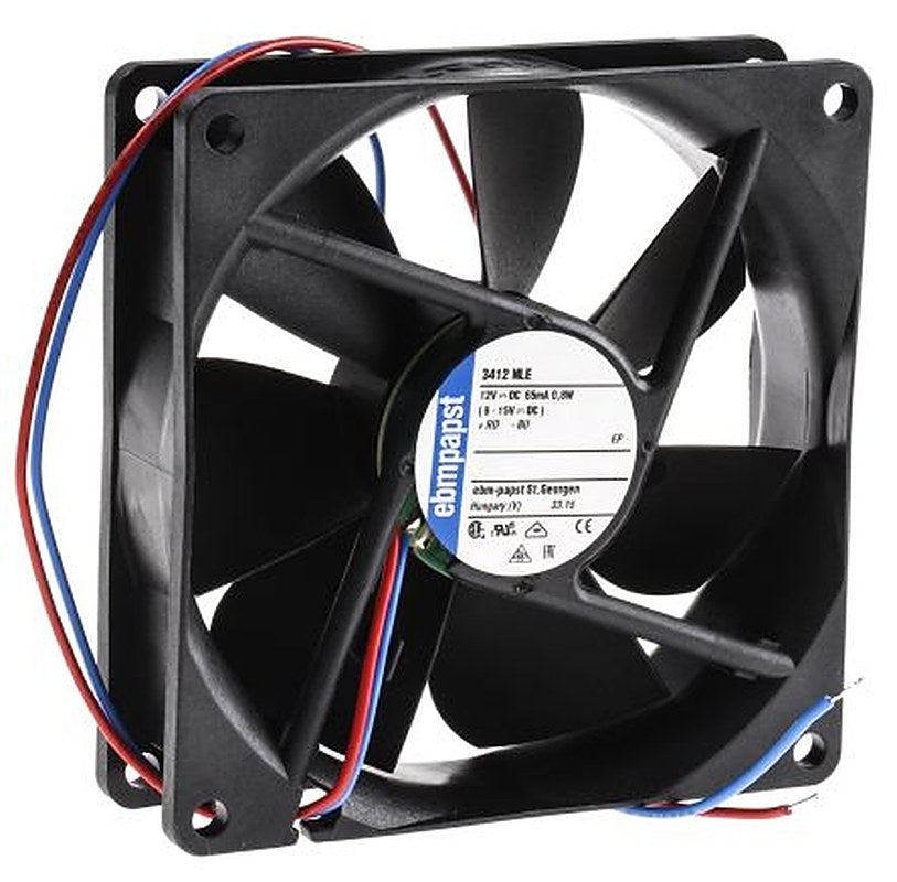 ebm-papst 3400 N Series Axial Fan, 12 V, 24 V, 48V dc, 61 m³/h, 800 mW, IP68, IP54 92 mm 92mm 25 mm