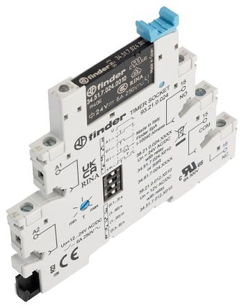 Finder 38 Series DIN Rail Timer Relay, 1-Contact, 60 V dc 24V ac, 0.1 s to 6 h, Multifunction-Function, SPDT Switch