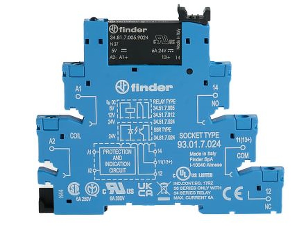 Finder 38 Series Interface Relay, DIN Rail, 6V dc Coil, SPST, 7mA