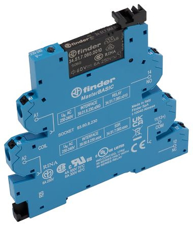 Finder 39 Series Interface Relay, DIN Rail, 230V ac Coil, SPDT, 4.3mA