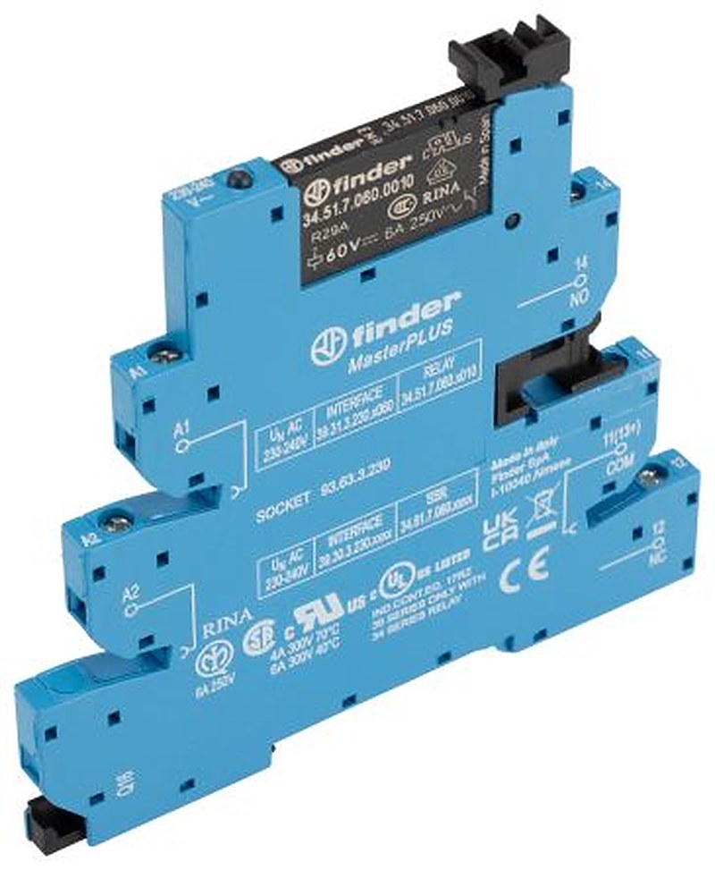 Finder 39 Series Interface Relay, DIN Rail, 230V ac Coil, SPDT, 4.3mA