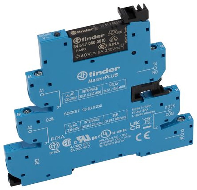 Finder 39 Series Interface Relay, DIN Rail, 230V ac Coil, SPDT, 4.3mA
