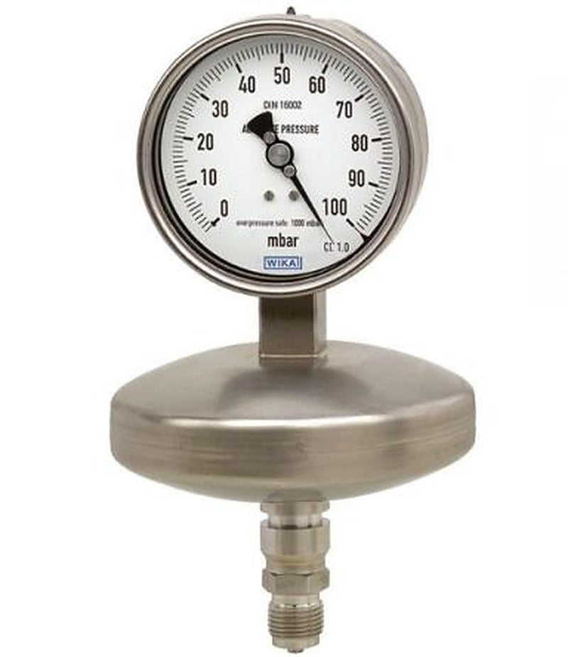 WIKA 1/2 in NPT Pressure Gauge, 100 mm, 100 mbar