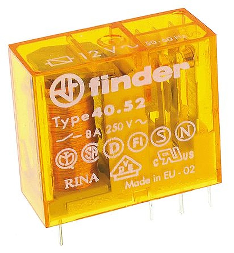 Finder PCB Power Relay, 12V ac Coil, 8A Switching Current, DPDT