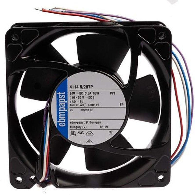 ebm-papst 4100 NH7 - S-Force Series Axial Fan, 24V dc, 500 m³/h, 90 W 119 mm 119mm 38 mm