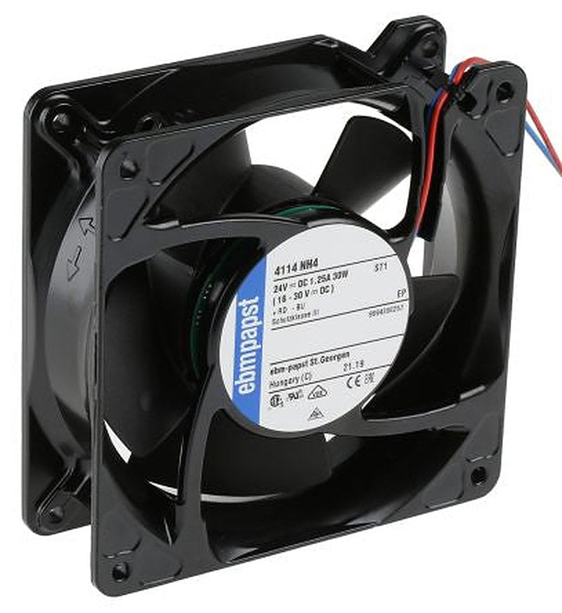 ebm-papst 4100 NH4 - S-Force Series Axial Fan, 24V dc, 355 m³/h, 30 W, IP20 119 mm 38mm 38 mm