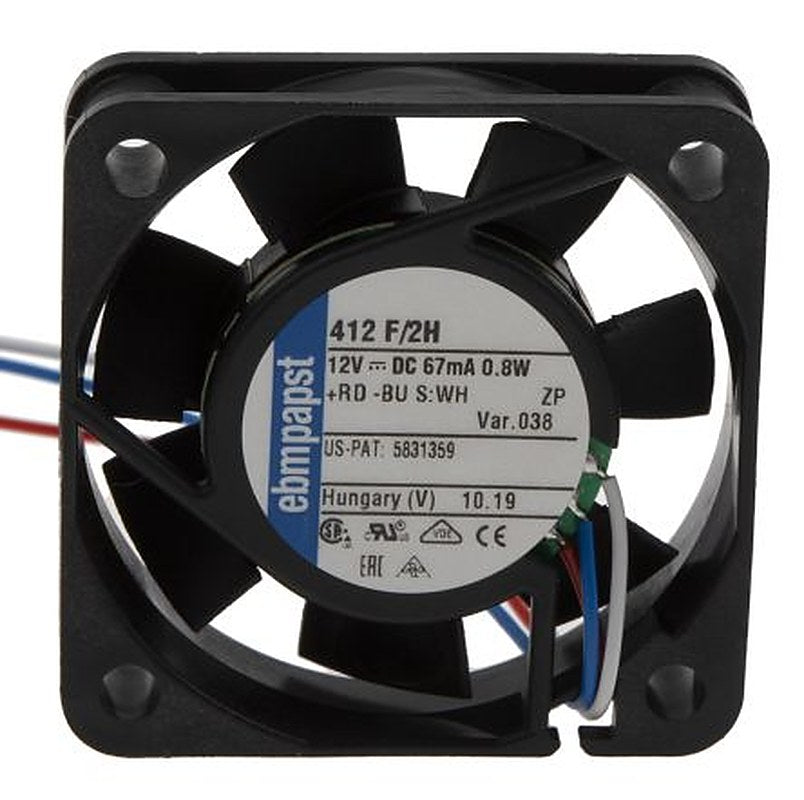 ebm-papst 400 F Series Axial Fan, 12V dc, 9 m³/h, 800 mW, 80 mA Max 40 mm 40mm 10 mm
