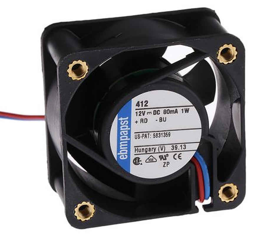 ebm-papst 400 Series Axial Fan, 12V dc, 10 m³/h, 900 mW, 75 mA Max, IP20 40 mm 40mm 20 mm