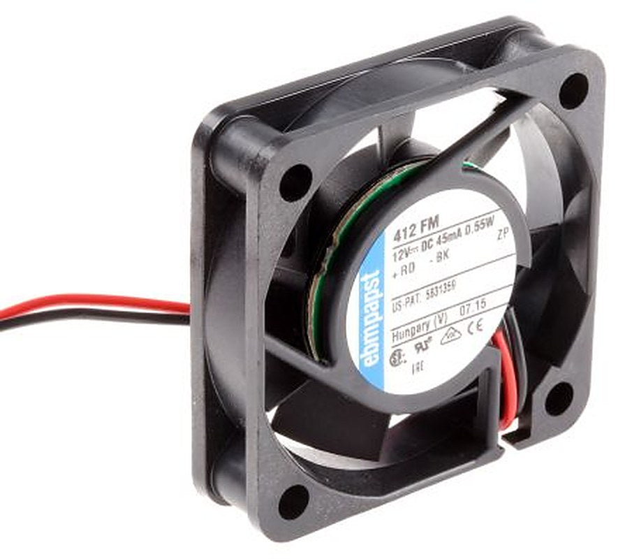 ebm-papst 400 F Series Axial Fan, 12V dc, 6 m³/h, 500 mW, 42 mA Max 40 mm 40mm 10 mm