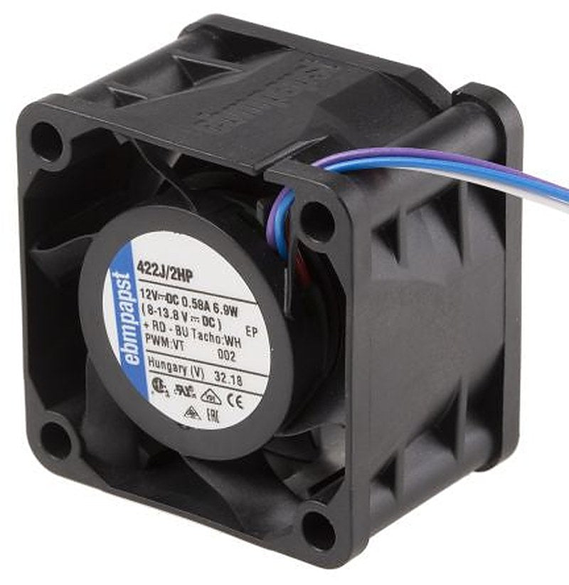 ebm-papst 420 J Series Axial Fan, 12V dc, 38 m³/h, 7.9 W 4 mm 4mm 28 mm