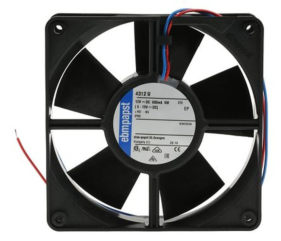 ebm-papst 4300 Series Axial Fan, 12V dc, 170 m³/h, 5 W, 417 mA Max, IP68 119 mm 119mm 32 mm
