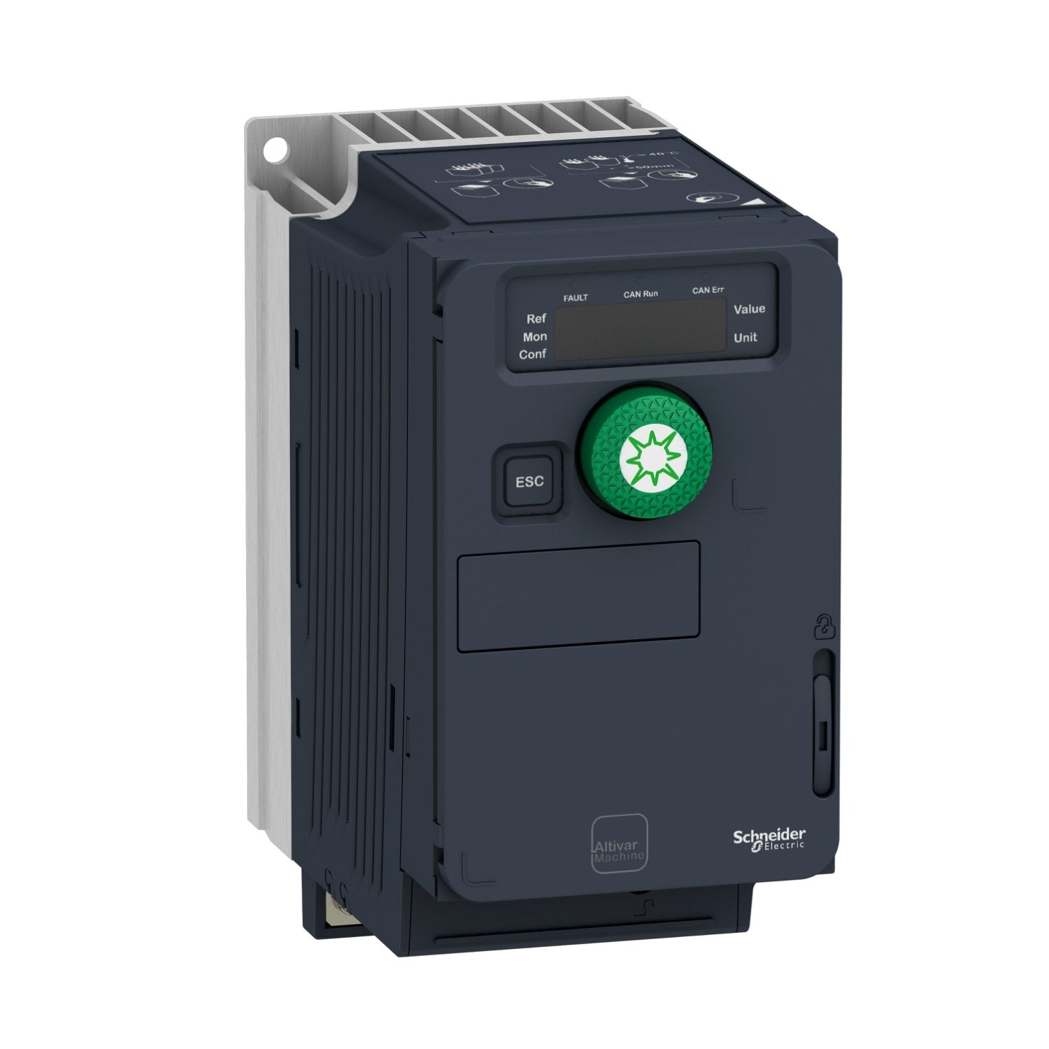 The Schneider Electric Solar is a compact variable speed drive designed for pumping applications, providing 0.75kW motor power with a 200 to 240V, 1-phase input. It features integrated Class C2 EMC filtering, and wall mounting compatibility for easy installation. This drive supports Modbus serial, CANopen, and Ethernet IP/Modbus TCP, enabling seamless communication and integration. IP20 protection Overvoltage category class II