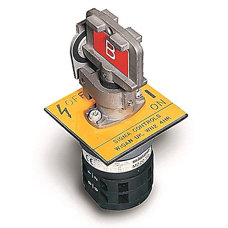 Single Key Rotary Switch - Panel Mounted, Standard Key Code Labeling, 2 N.O. & 2 N.C. Contacts, 20 Amp Current
