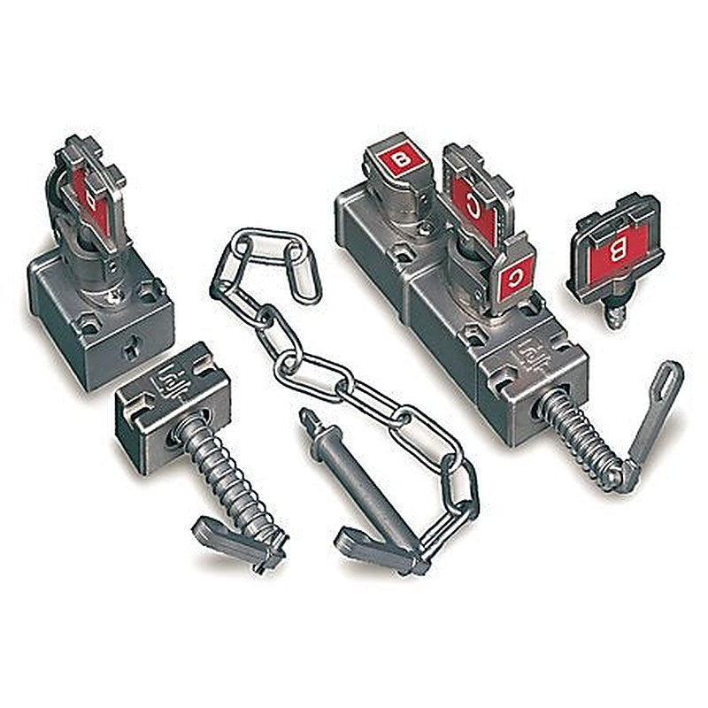 Access Interlock - Triple Key, Standard Key Code Labeling, Chain/lever inserted (guard is secured) - 1 key in/2 key out Actuator. One primary trapped, two secondary keys free to release lever.