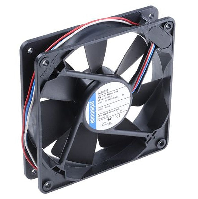 ebm-papst 4400 F Series Axial Fan, 12V dc, 170 m³/h, 5.3 W, 441 mA Max, IP20 119 mm 119mm 25 mm