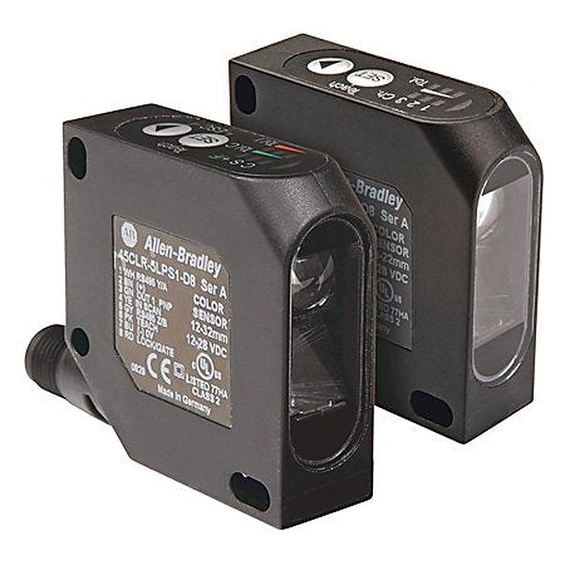 PHOTOSWITCH Photoelectric Sensor, ColorSight, 12-28V DC, 2 x 2 mm (0.07in x 0.07) @ 22mm Spot Size (+/- 5mm tolerance), 3 PNP Outputs, 8-pin DC Micro QD