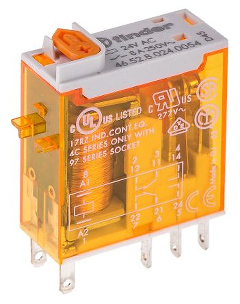 Finder PCB Power Relay, 24V ac Coil, 8A Switching Current, DPDT