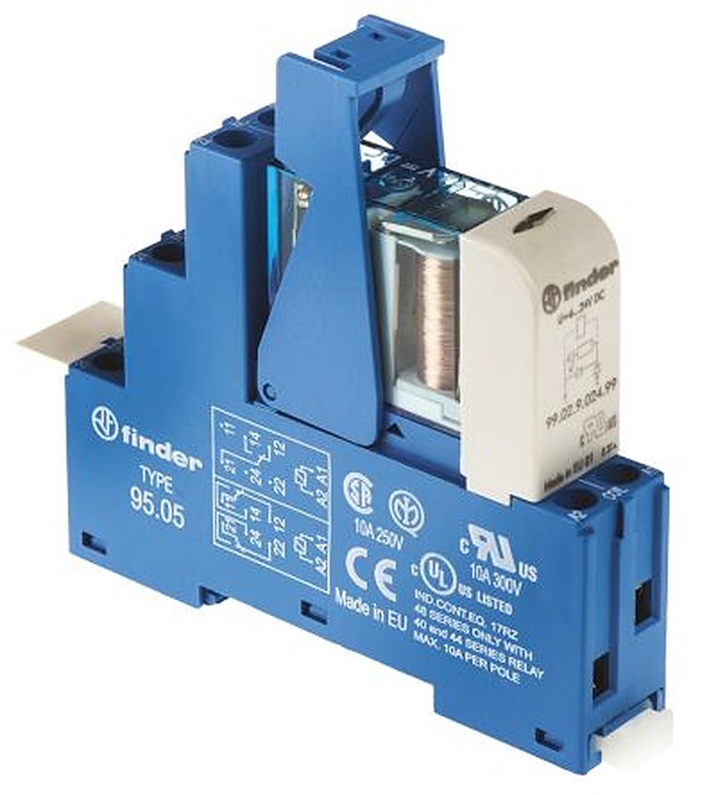 Finder 48 Series Interface Relay, DIN Rail, 24V dc Coil, DPDT, 22.2mA