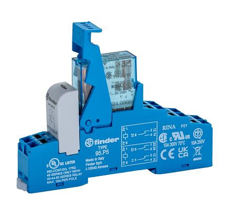 Finder 48 Series Interface Relay, DIN Rail, 24V dc Coil, DPDT-2 CO, 22.2mA