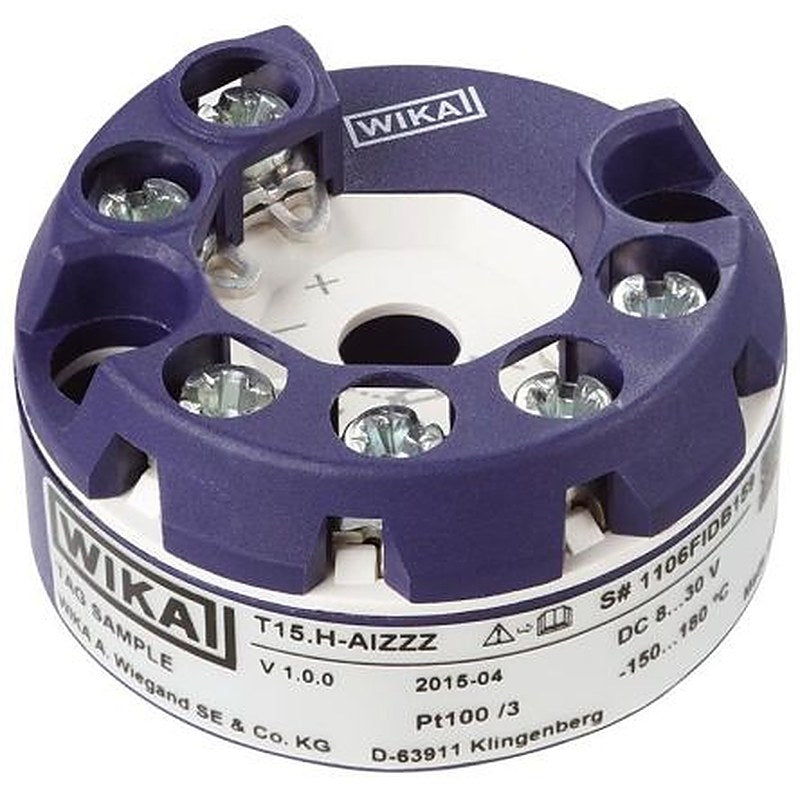 WIKA T15.H Temperature Transmitter PT100 Input 24V, 105 °C, -40 °C