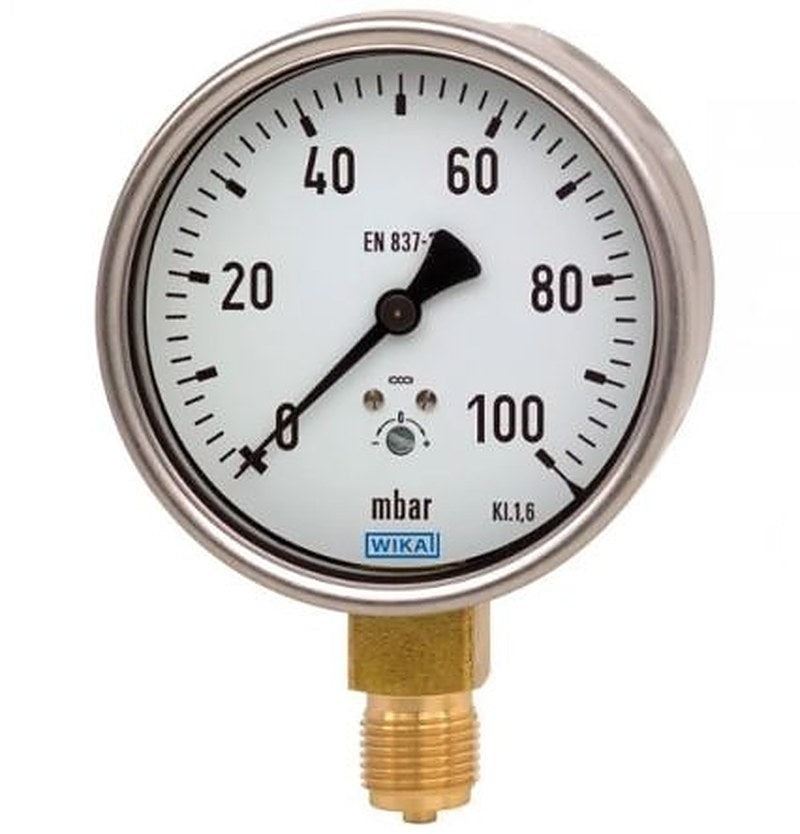 WIKA G 1/2 Process Pressure Gauge, 100 mm, 25 mbar