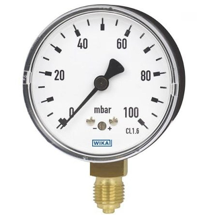 WIKA 1/4 in NPT Process Pressure Gauge, 63 mm, 40 mbar
