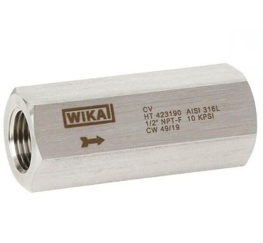 WIKA Stainless Steel Single In-Line Mounting, Hydraulic Check Valve, 48791536, NPT, 1.38 bar Cracking Pressure