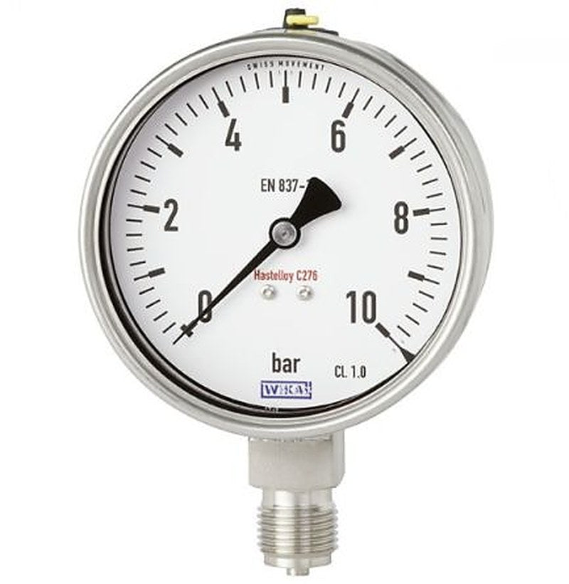 WIKA 1/2 in NPT NPT Pressure Gauge, 100 mm, 10 bar