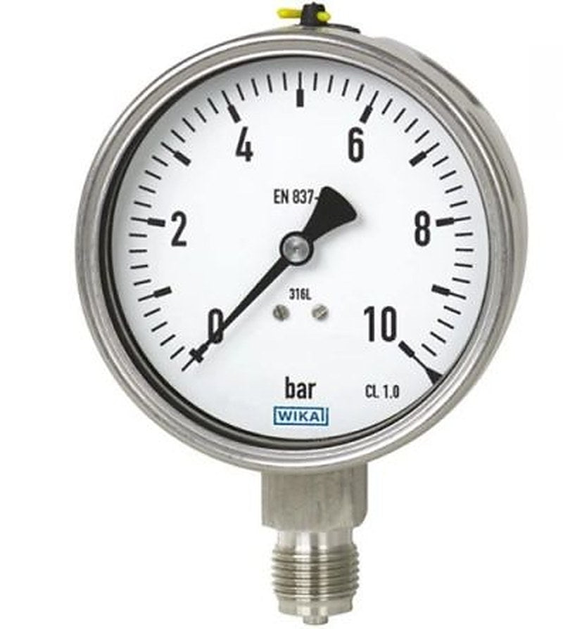 WIKA 1/4 in NPT NPT Pressure Gauge, 63 mm, 10 bar