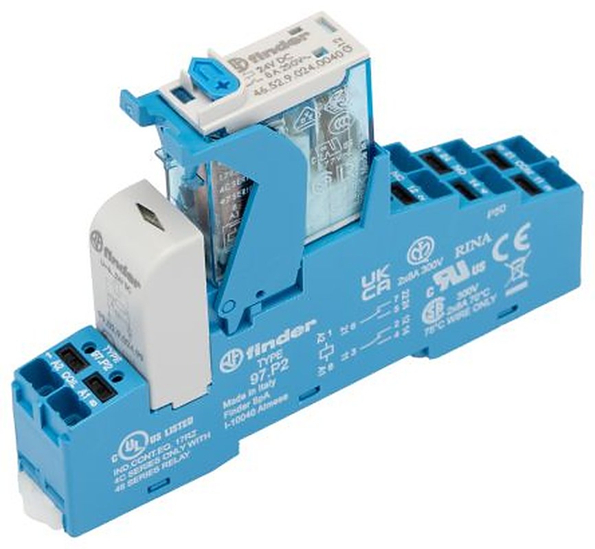 Finder 4C Series Interface Relay, DIN Rail, 24V dc Coil, DPDT-2 CO, 20mA