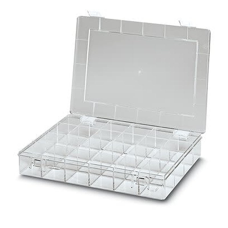 Phoenix Contact 24 Cell Transparent Polystyrene Compartment Box, 55 mm x 335mm x 225 mm