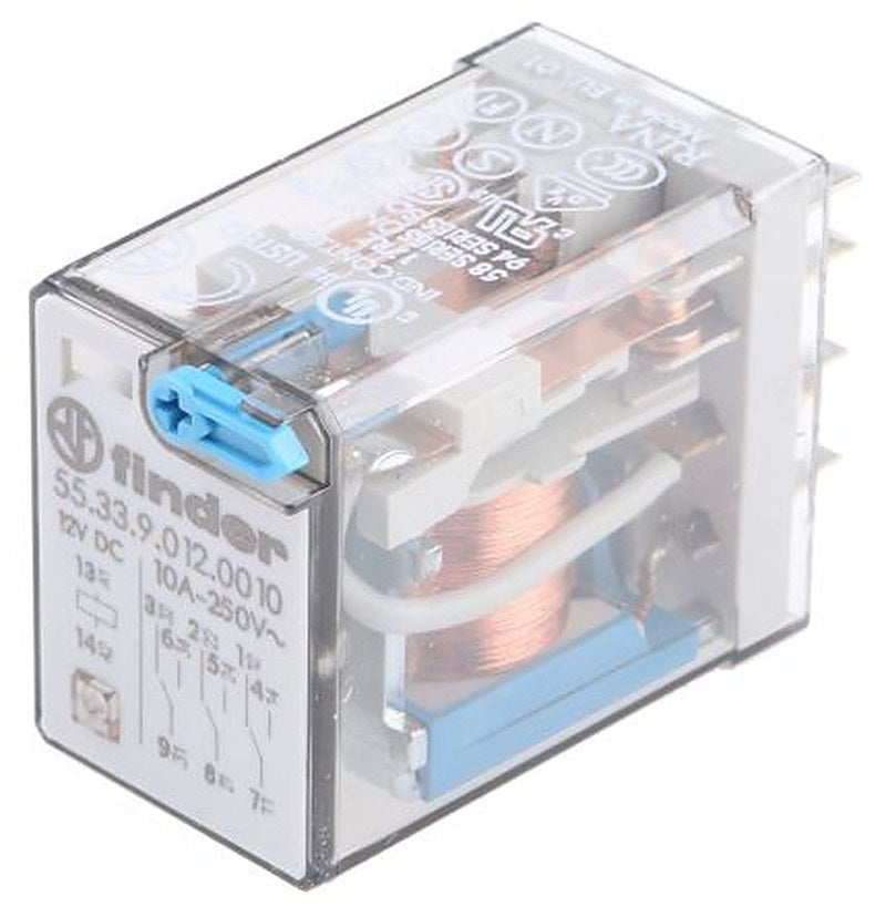 Finder PCB Power Relay, 12V dc Coil, 10A Switching Current, 3PDT