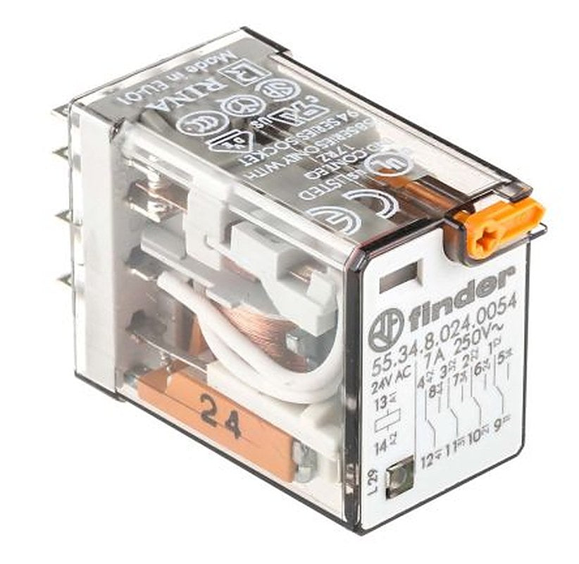 Finder Relay, 24V ac Coil, 7A Switching Current, 4PDT