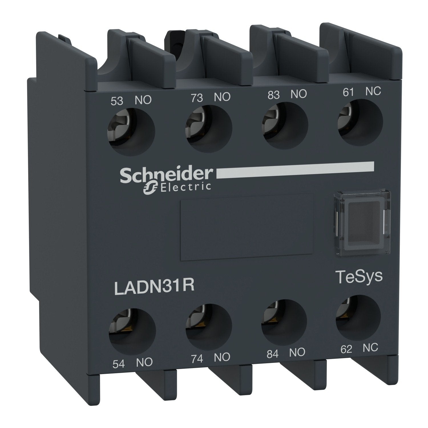 The Schneider Electric Auxiliary contact block offers a 3NO+1NC pole contact composition and is compatible with various TeSys ranges including D, F, and Deca. Designed for front mounting, it features a rated operational voltage of up to 690 V AC and a thermal current of 10 A at 60°C. IP2X protection RoHS compliant REACH compliant