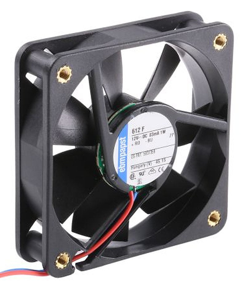 ebm-papst 600 F Series Axial Fan, 12V dc, 29 m³/h, 1 W, 83 mA Max, IP20 60 mm 60mm 15 mm