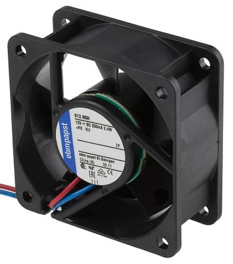 ebm-papst 600 N Series Axial Fan, 12V dc, 43 m³/h, 2.4 W, 200 mA Max 60 mm 25.4mm 25.4 mm